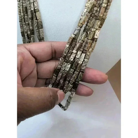 Chicos Metallic Multi Strand Necklace Statement Beaded Silver - Picture 2 of 6